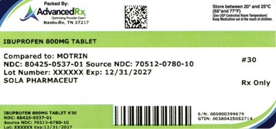 Ibuprofen 800mg Tablet #30 (Ibuprofen 800mg Tablet 80425 0537 01)